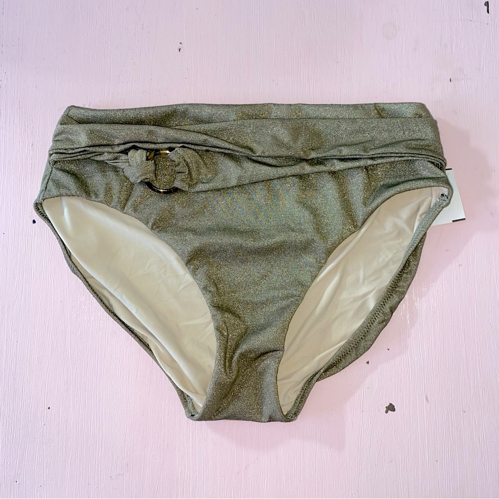 NEW PQ Haven Bikini Bottoms Belted Glitter High Waist Swimsuit with Belt Small